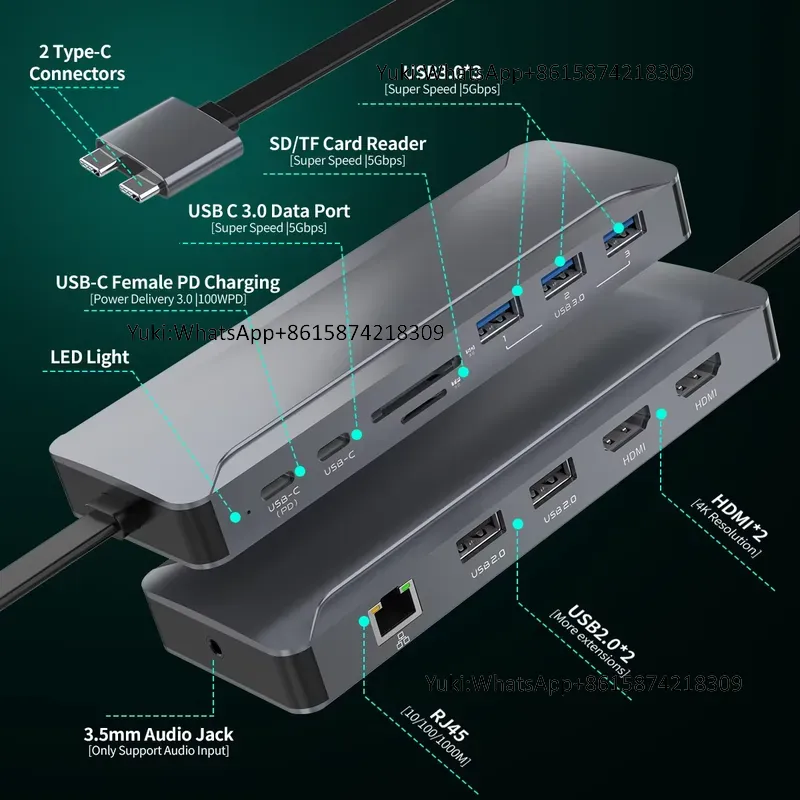 Usb C Docking Hub - Popularna stacja dokująca z podwójnym wyświetlaczem,